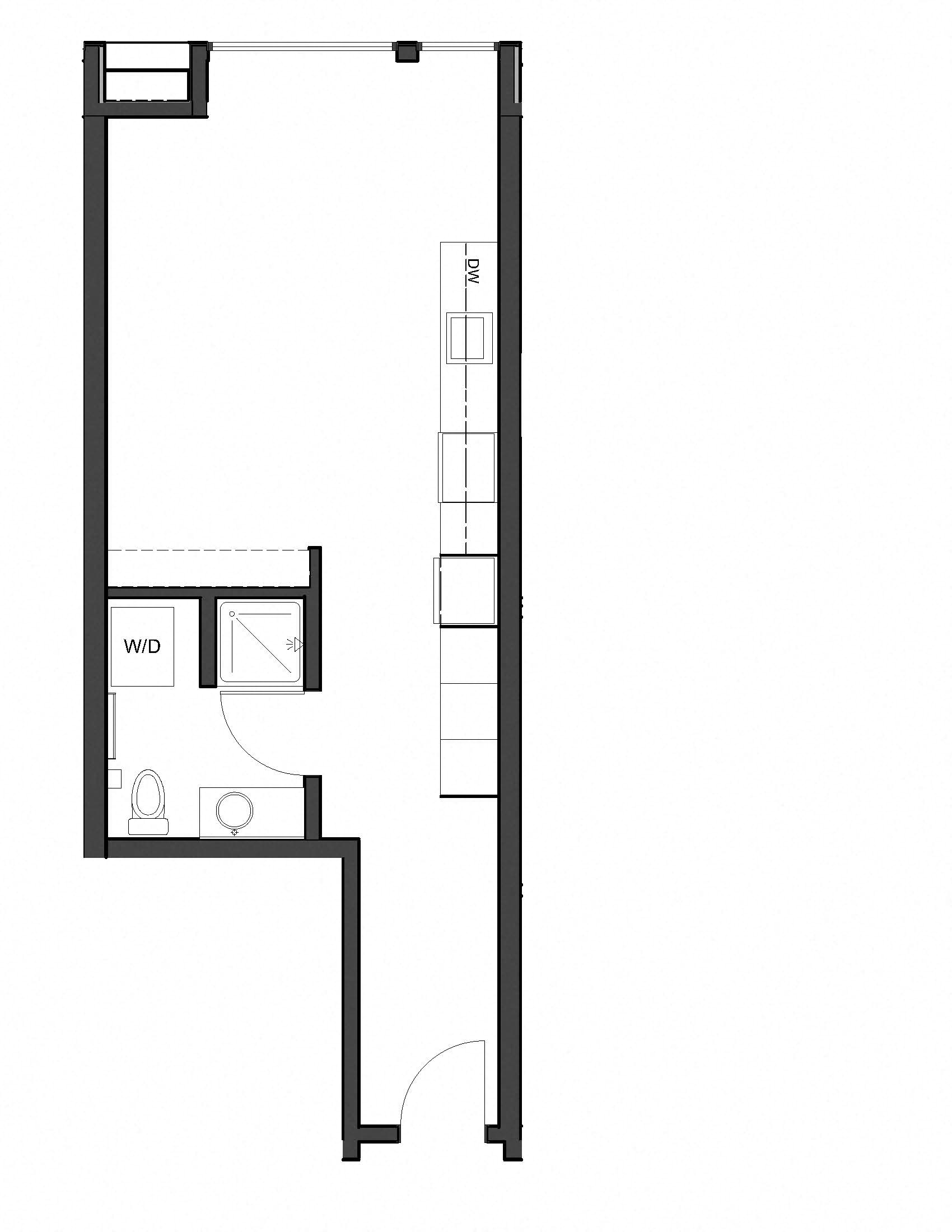 Floor plan for studio, 1 bath, 486 sqft